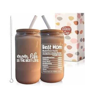 New Gifts for Mom - 16 oz Can Shaped Glass Cups with Lids and Straws